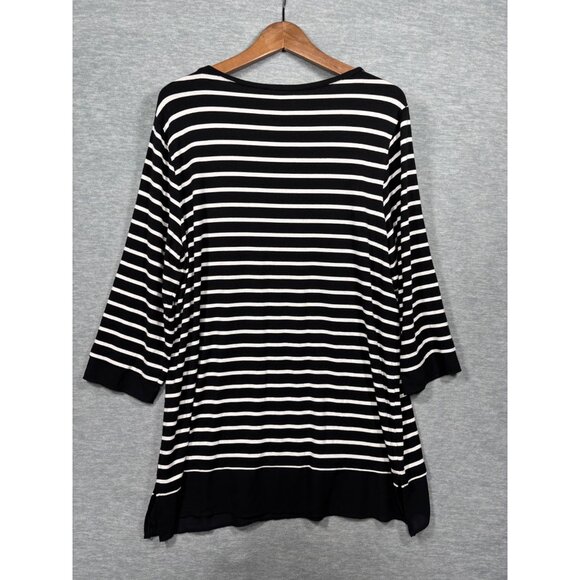 Weekends By Chicos Size 3 XL Striped Black White Tunic Top - Picture 6 of 6